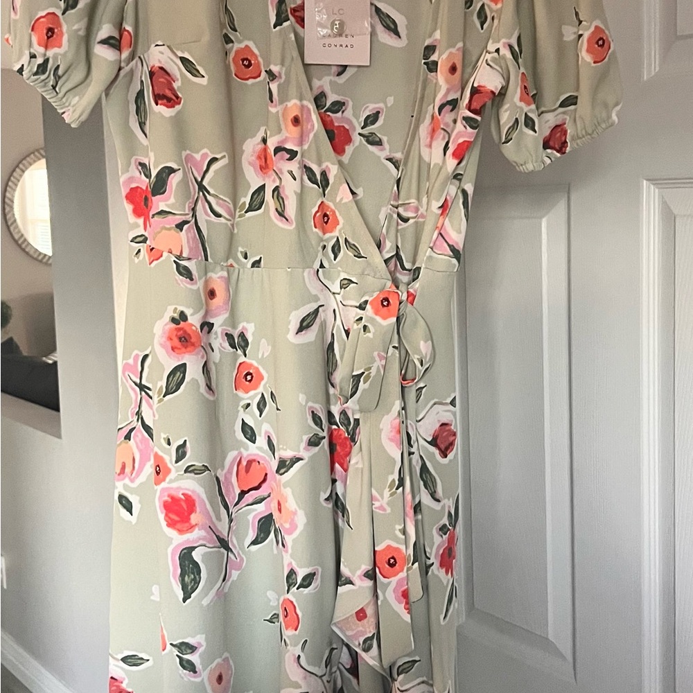 Floral Wrap Dress with Puff Sleeves